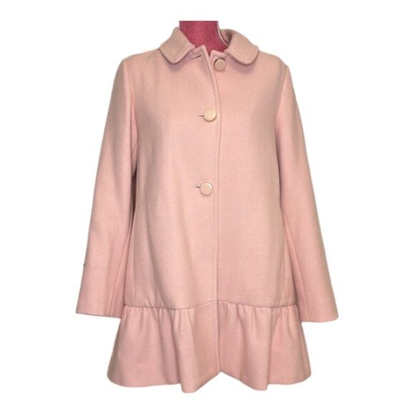 Kate Spade♤ | pink ruffle hem wool coat size S/P - Picture 1 of 15